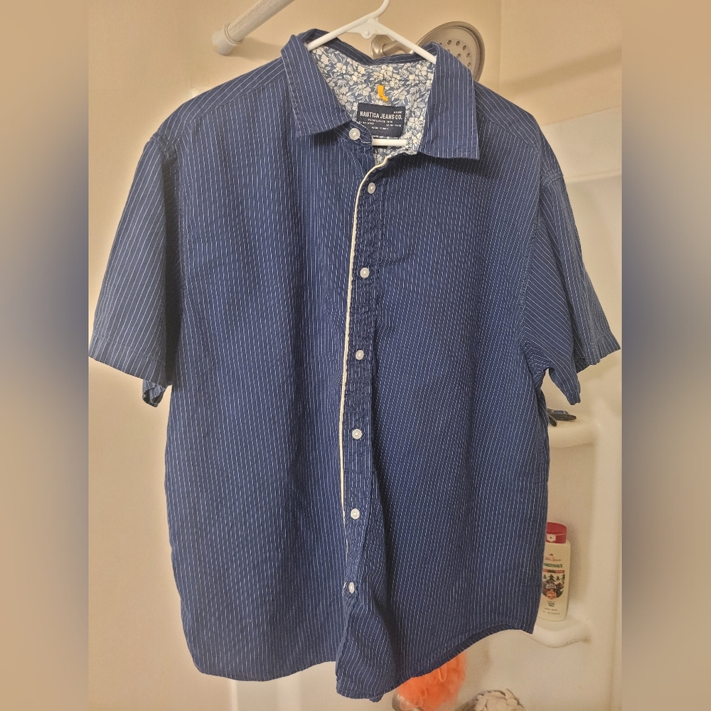 Nautica Men's Navy Pinstripe Button-Down Shirt